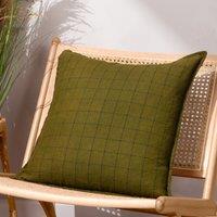 Yard Linen Grid Check Printed 50cm x 50cm Filled Cushion Olive
