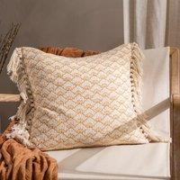 Yard Saku Blossom Fringed Cotton 50cm x 50cm Filled Cushion Honey