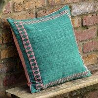 Kai Embroidered Border 45cm x 45cm Filled Cushion Green
