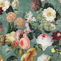 Linda Barker Florabunda Velvet Fabric Verdigris