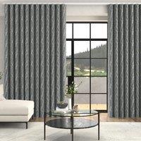 Grace Jacquard Floral Made To Measure Curtains + FREE Track - Wave Navy
