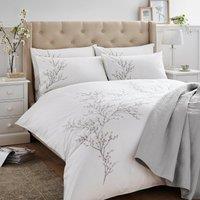 Laura Ashley Pussy Willow Sprig Embroidered Duvet Cover Bedding Set Dove Grey