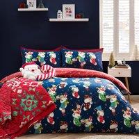 Catherine Lansfield Christmas Elves Duvet Cover Bedding Set Navy