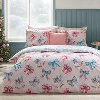 Catherine Lansfield Christmas Bows And Bells Duvet Cover Bedding Set Pink