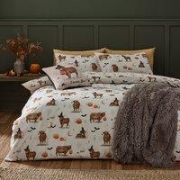 Catherine Lansfield Halloween Highland Cow Duvet Cover Bedding Set Natural