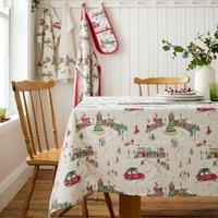 Catherine Lansfield Christmas Town 137cm x 229cm Table Cloth Natural