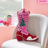 Catherine Lansfield Santas Howdy Christmas Filled Cushion Pink