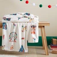 Belle and Boo Christmas Fairground 150cm x 200cm Throw Cream