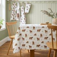 Catherine Lansfield Angus Highland Cow 137cm x 178cm Table Cloth Natural