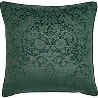 William Morris At Home Strawberry Thief Embossed 50cmx50cm Filled Cushion Forest Green