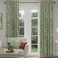 ANTE DECOR Fruit Orange Printed Cotton Made To Measure Curtains Cornflower Blue