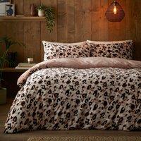 Fusion Cosy Leopard Flannel Fleece Duvet Cover Bedding Set Natural