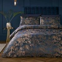 Soiree Midnight Palm Jacquard Duvet Cover Bedding Set Navy