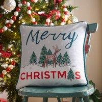 Fusion Merry Christmas Deer Velvet 43cmx43cm Filled Cushion Green