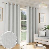 Tokyo Thermal Geometric Embossed Ready Made Eyelet Blockout Curtains Grey