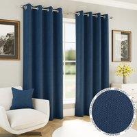Chester Thermal Herringbone Ready Made Eyelet Blackout Curtains Navy