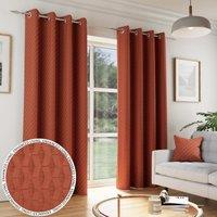 Tokyo Thermal Geometric Embossed Ready Made Eyelet Blockout Curtains Orange