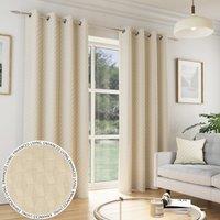 Tokyo Thermal Geometric Embossed Ready Made Eyelet Blockout Curtains Cream