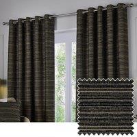 Paoletti Jupiter Chenille Jacquard Ready Made Eyelet Blockout Curtains Black Gold