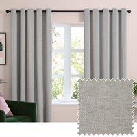 Furn Soft Chenille Ready Made Eyelet Blackout Curtains Silver