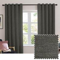 Furn Soft Chenille Ready Made Eyelet Blackout Curtains Charcoal