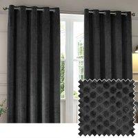 Paoletti Neptune Velvet Ready Made Eyelet Blockout Curtains Charcoal
