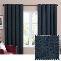 Furn Soft Chenille Ready Made Eyelet Blackout Curtains Navy
