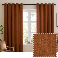 Furn Soft Chenille Ready Made Eyelet Blackout Curtains Rust