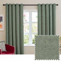 Furn Soft Chenille Ready Made Eyelet Blackout Curtains Green