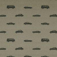 ANTE DECOR Vintage Cars Printed Cotton Fabric Linen Charcoal