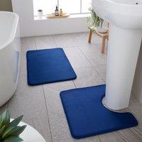 Catherine Lansfield Anti Bacterial Memory Foam Bath Mat and Pedestal Mat Navy