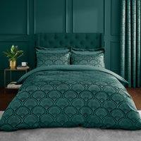 Catherine Lansfield Art Deco Pearl Duvet Cover Bedding Set Teal
