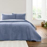 Bianca Attica Velvet 240cm x 260cm Embroidered Bedspread Blue