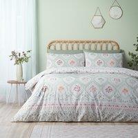 Catherine Lansfield Cameo Floral Duvet Cover Bedding Set Soft Green