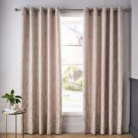 Catherine Lansfield Damask Jacquard Ready Made Eyelet Curtains Champagne