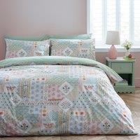Catherine Lansfield Folk Patchwork Duvet Cover Bedding Set Green