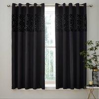 Catherine Lansfield Lattice Cut Velvet Ready Made Eyelet Curtains 66 x 72 Black