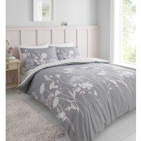 Catherine Lansfield Meadowsweet Floral Duvet Cover Bedding Set Pink Grey