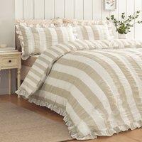 Catherine Lansfield Seersucker Frill Stripe Duvet Cover Bedding Set Natural