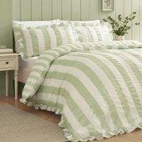 Catherine Lansfield Seersucker Frill Stripe Duvet Cover Bedding Set Green