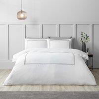 Catherine Lansfield So Soft Mono Satin Stitch Duvet Cover Bedding Set White Silver