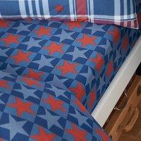 Catherine Lansfield Stars And Check Bed Linen Fitted Sheet Blue