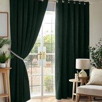 Chenille Triple Woven Ready Made Eyelet Blackout Curtains Green