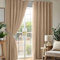 Chenille Triple Woven Ready Made Eyelet Blackout Curtains Beige