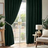 Chenille Triple Woven Ready Made Blackout Pencil Pleat Curtains Green