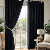 Chenille Triple Woven Ready Made Eyelet Blackout Curtains Black