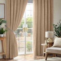 Chenille Triple Woven Ready Made Blackout Pencil Pleat Curtains Beige