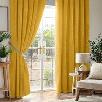 Chenille Triple Woven Ready Made Blackout Pencil Pleat Curtains Ochre