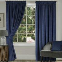Montreal Thermal Velour Velvet Ready Made Blockout Curtains Navy Blue
