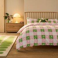 Orla Kiely Floret Check Duvet Cover Bedding Set Dill Pink